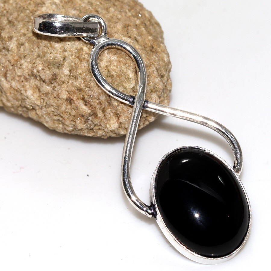 Black Onyx 925 Silver Plated Handmade Gemstone Pendant 2.3