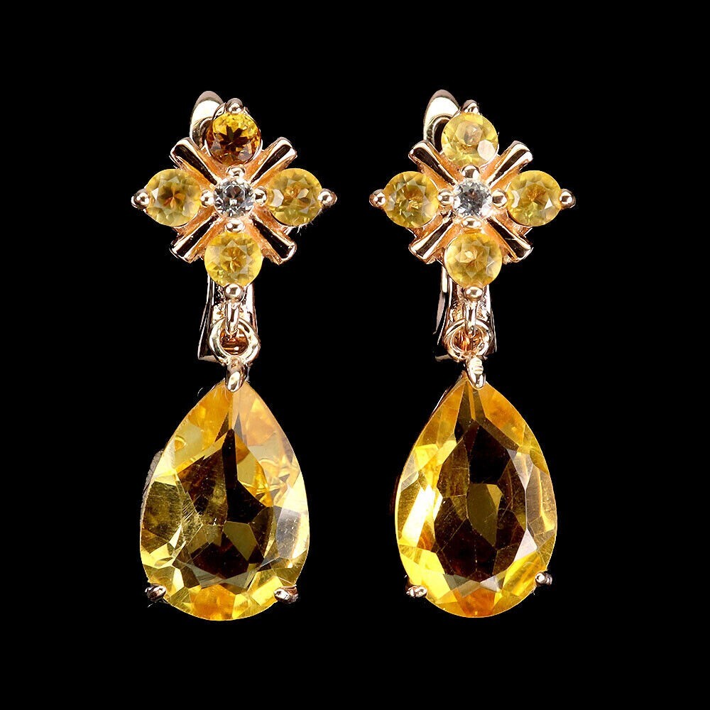 Silver Citrine Earrings in Genuine Rose Gold with Natural Yellow Gemstones