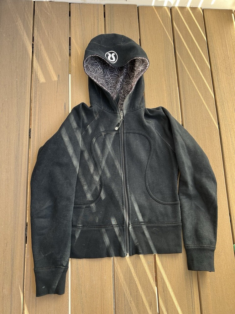 Lulmon Womens Size 8 Medium Purple Gray Stripe Scuba Hoodie Full Zip