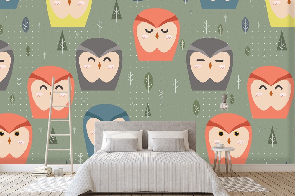 3D Cartoon Owl Tree Pattern Wall Murals Wallpaper Murals Wall Sticker