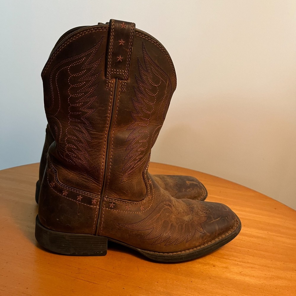 Ariat Boys Size 3 Leather Western Cowboy Boots Square Toe Farm Work