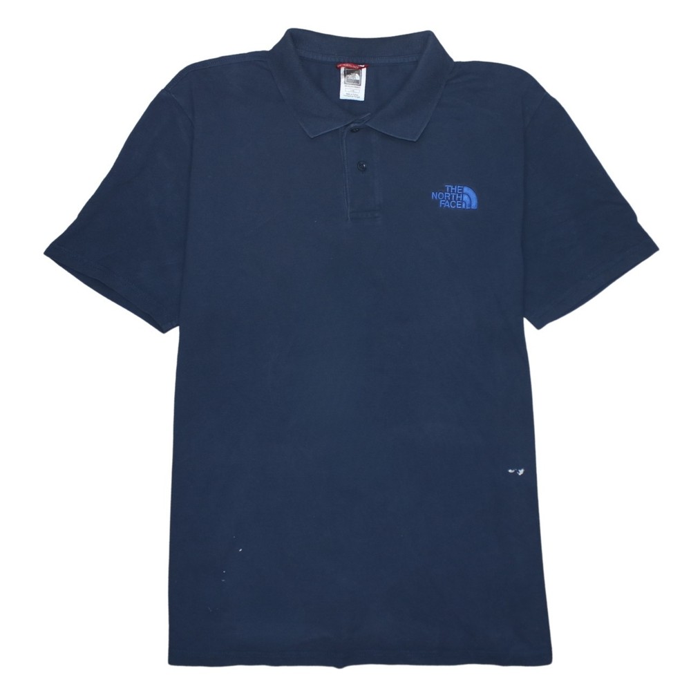The North Face Mens Polo Shirt Navy Blue Cotton Knit Embroidered Logo Relaxed L