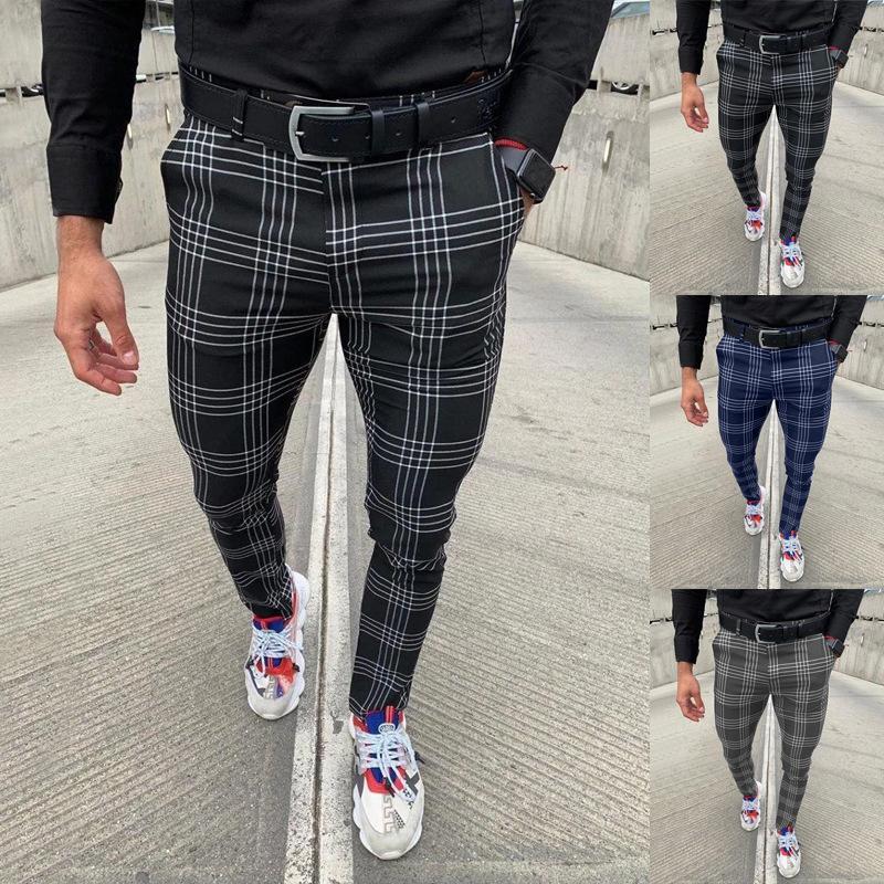 Men's Straight Leg Plaid Dress Trousers - Casual Smart Suit Pants