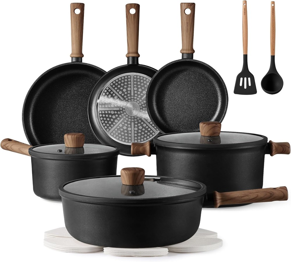 CAROTE 16-Piece Nonstick Induction Cookware Set in Black