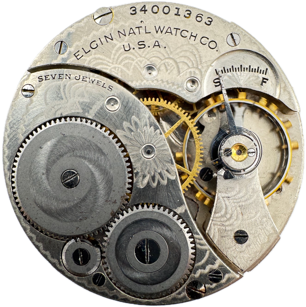 Vintage 12s 1933 Elgin Fancy Dial 7 Jewel Mechanical Pocket Watch Movement 303