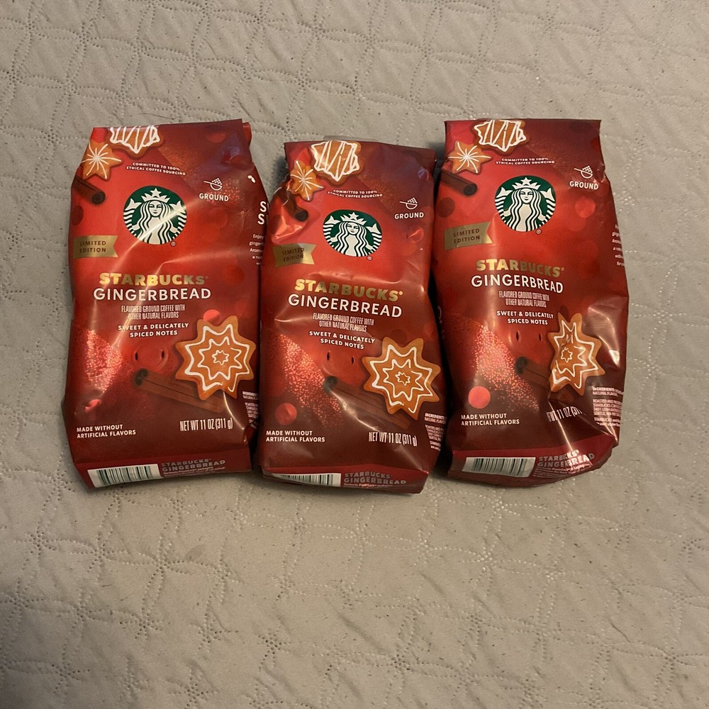 3 Bags Of Starbucks Gingerbread Limited Edition Ground Coffee 11 Oz Bags 3/25