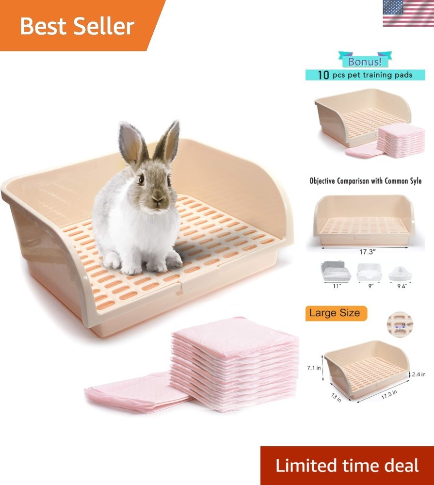 Spacious Bunny and Guinea Pig Litter Box with 10 Pee Pads – Easy-Clean Design