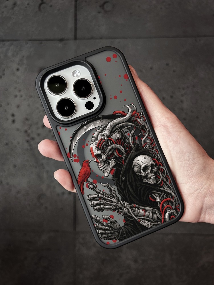 Cyber Skull Phone Case for iPhone 16 15 14 13 Pro Max – Gothic Horror Cover