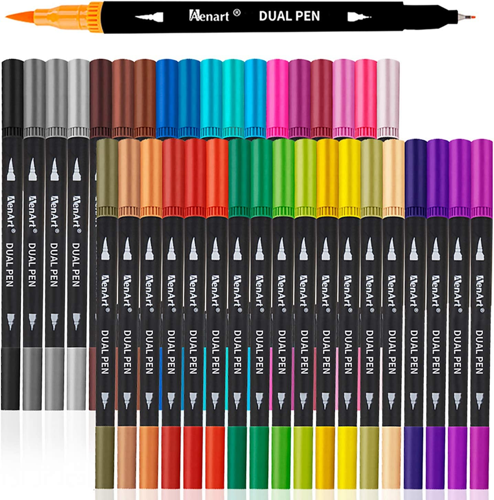 Dual Markers Brush Pens, 36 Fine Point Art Marker, Double Tip Colored Pen for Ad