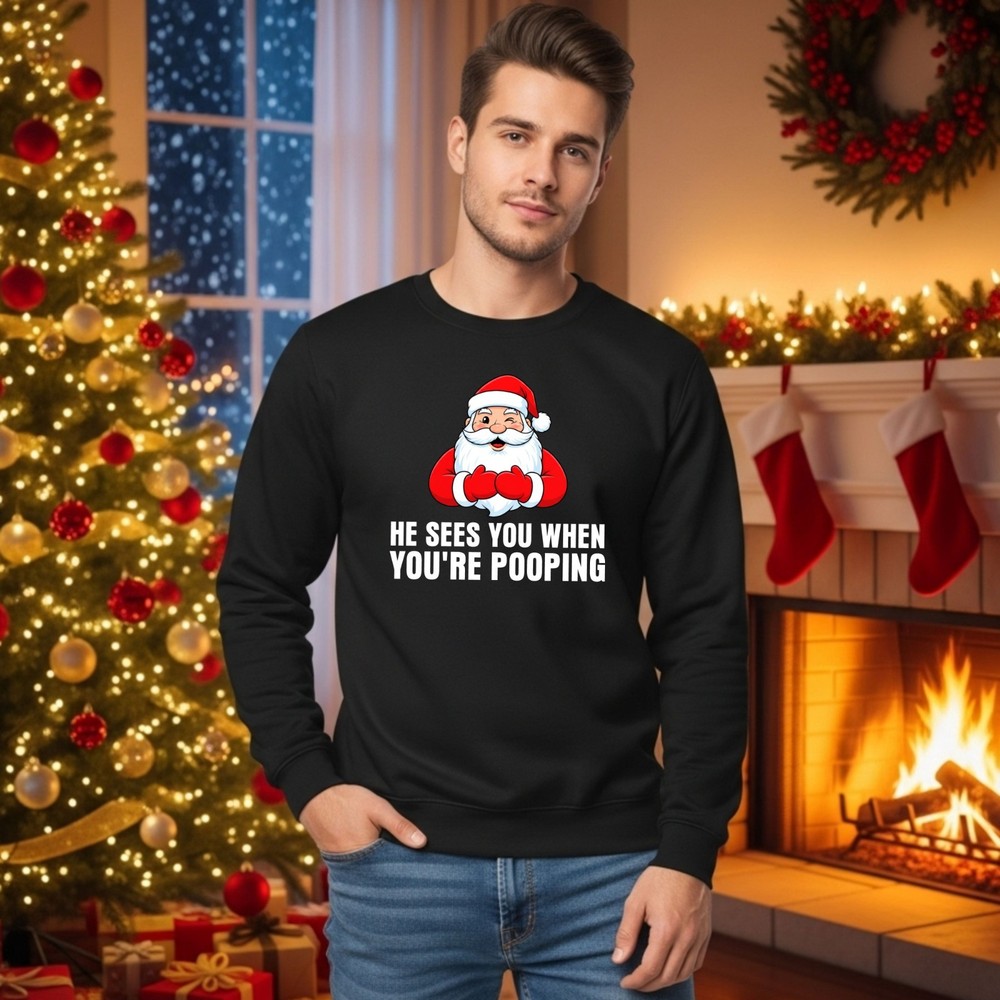 Funny Christmas Santa Sweatshirt Printed Xmas Holiday Humor Gift Pullover Jumper
