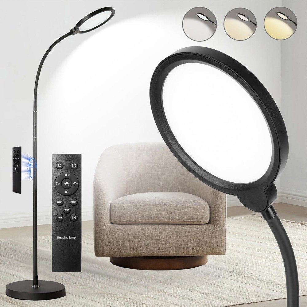Adjustable LED Floor Lamp with Remote Touch Control Gooseneck Reading Light in Black