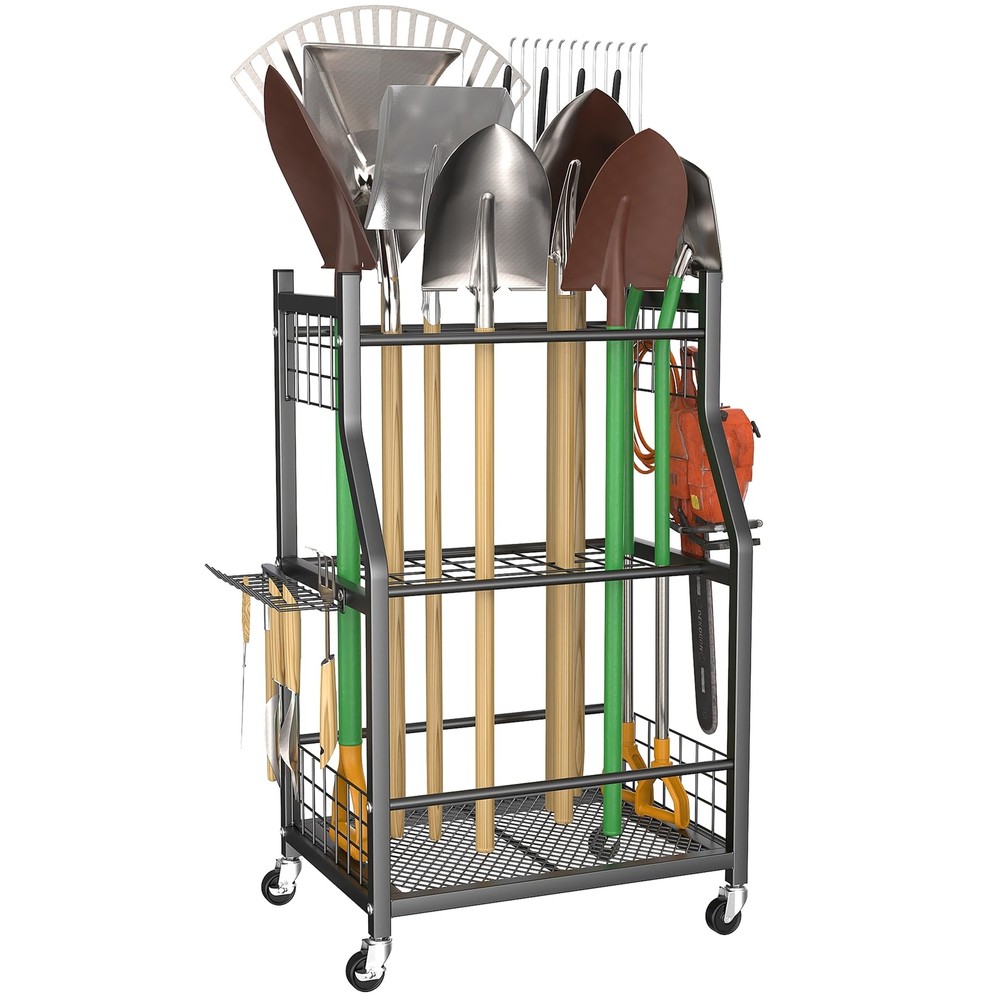 Portable Rolling Garden Tool Organizer Cart for Garage and Outdoor Storage