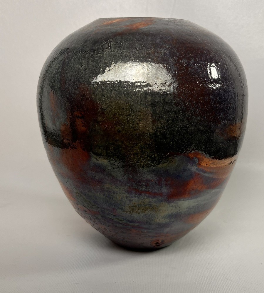 Raku Vase Sighed  Brad Schwieger Ceramic Listed Artist Glazed Pottery Studio