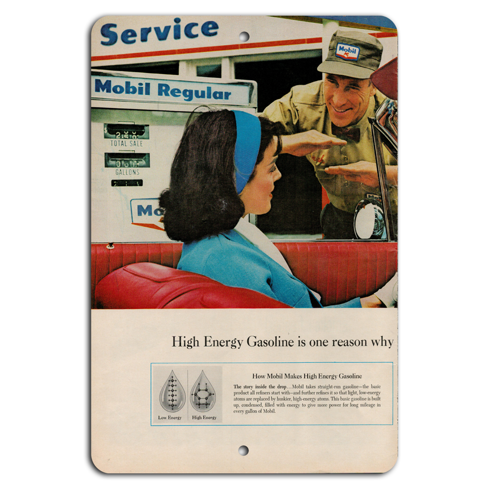 Vintage Mobil Service: High Energy Gasoline Sign