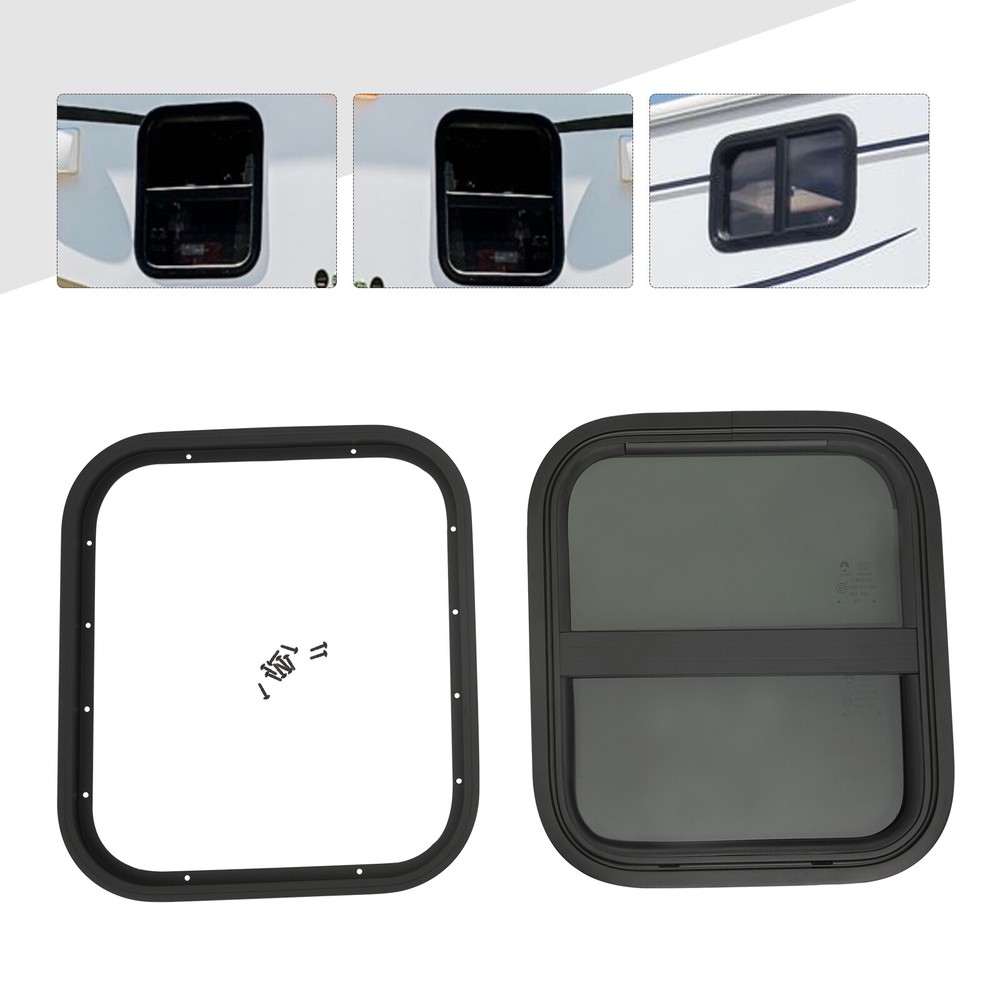 Black RV Trailer Window Vertical Sliding Window Direct Replacement w/ Trim Ring