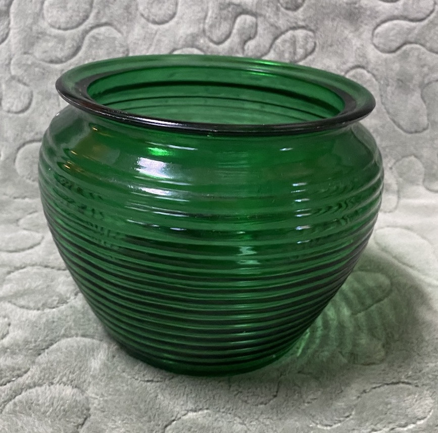 VTG Green Ribbed Glass Planter Pot by National Potteries Cleveland Ohio