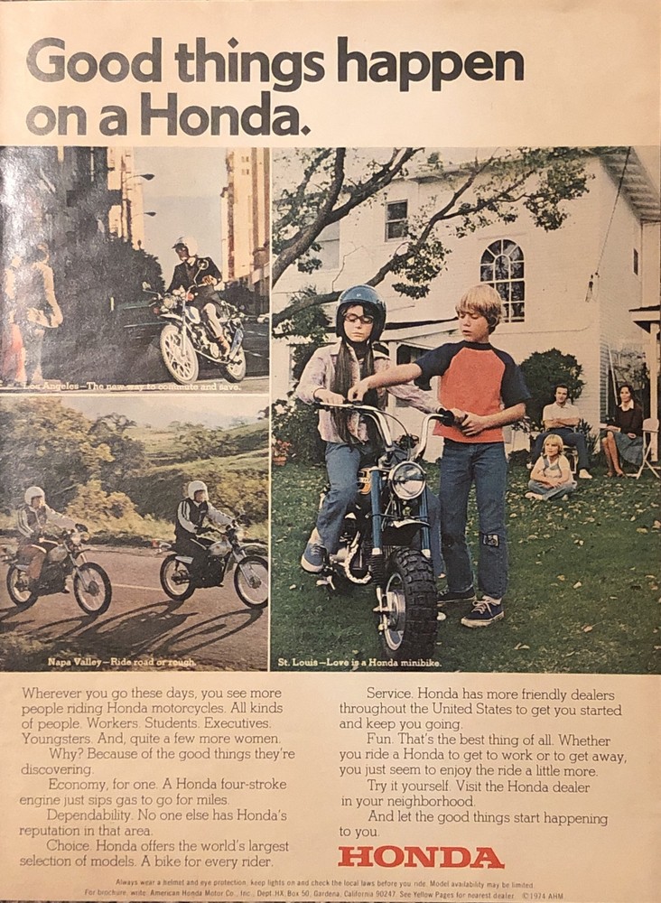 Vintage 1974 Honda Motorcycle Print Ad Collection