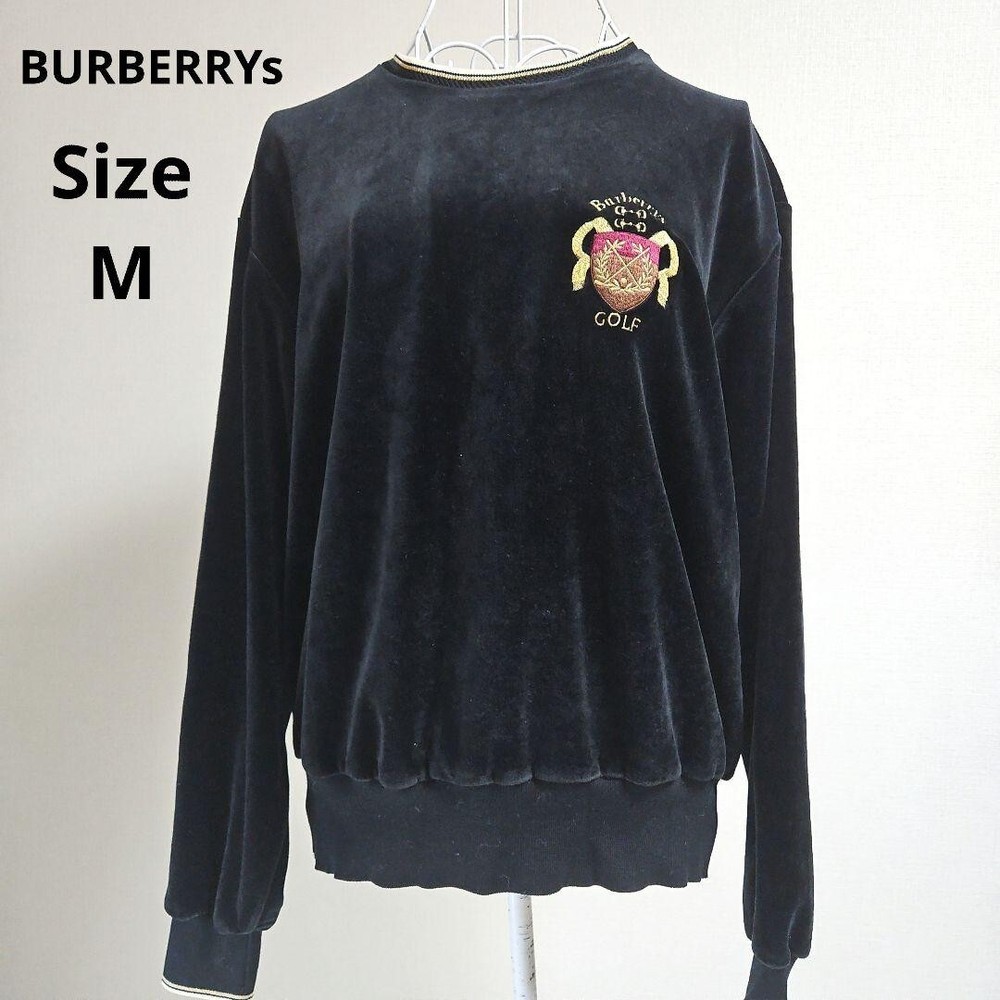 BURBERRYS Golf Black Corduroy Long sleeve Sweater Patch Women Size M Used