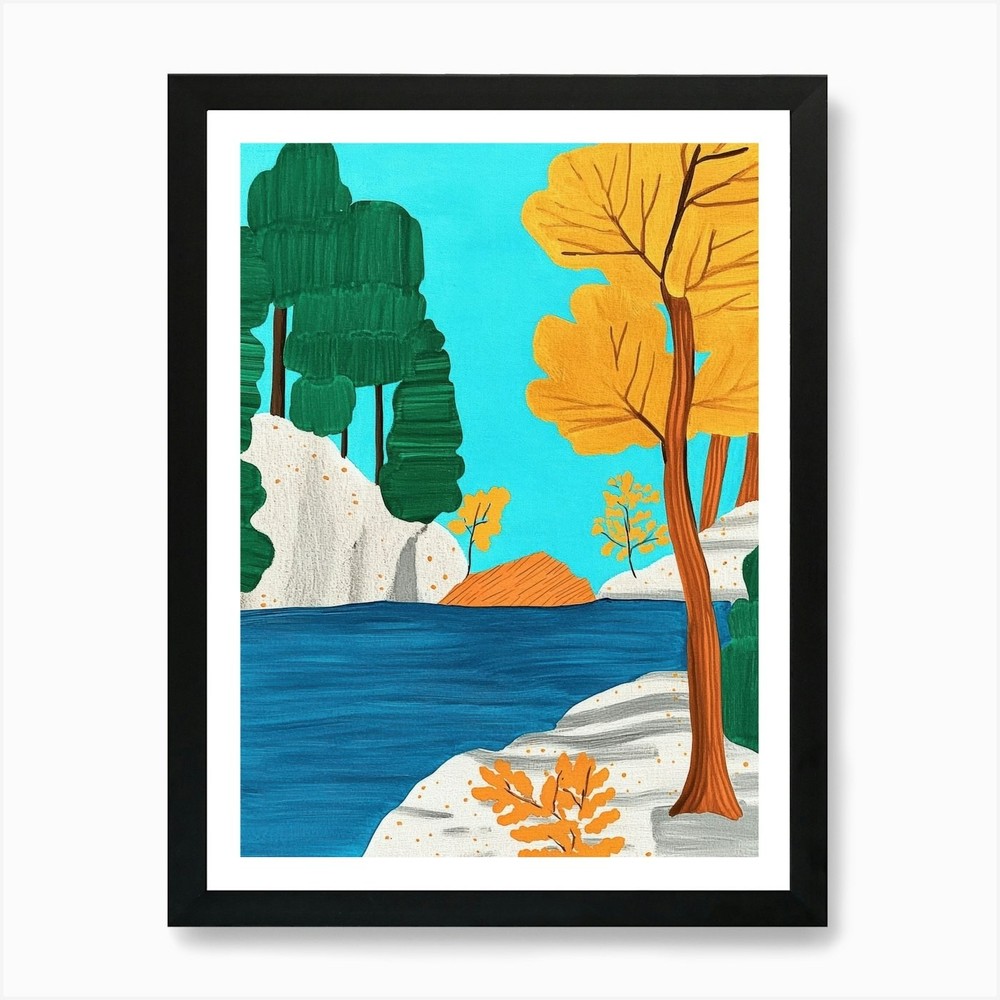 Autumn River Trees Framed Wall Art Canvas Print Picture Poster  