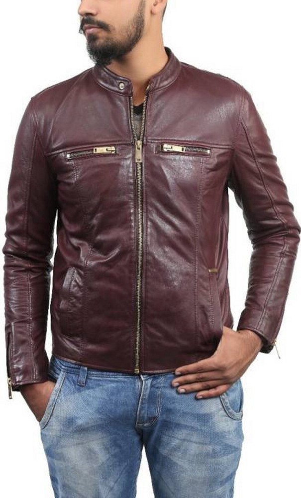 Stylish New Satin Lining Real Lambskin Brown Leather Jacket For Men's Wear