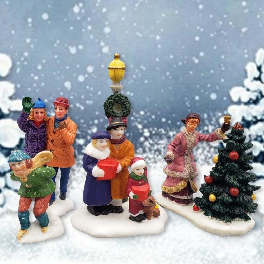 Lemax Christmas Village Carolers Children and Woman Decorating Tree Figurines
