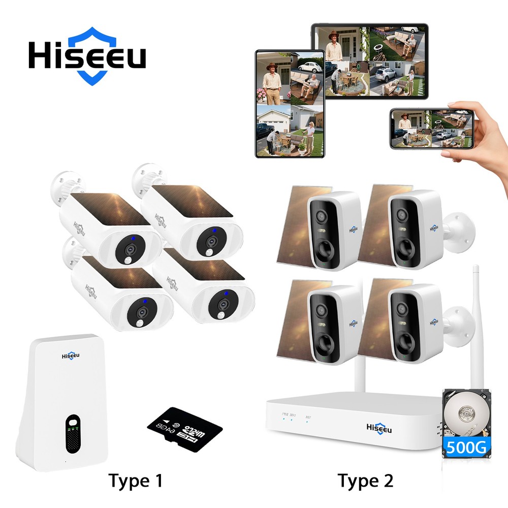 Hiseeu 4MP 10CH Wifi Solar Battery Audio CCTV Security Camera System Color Night