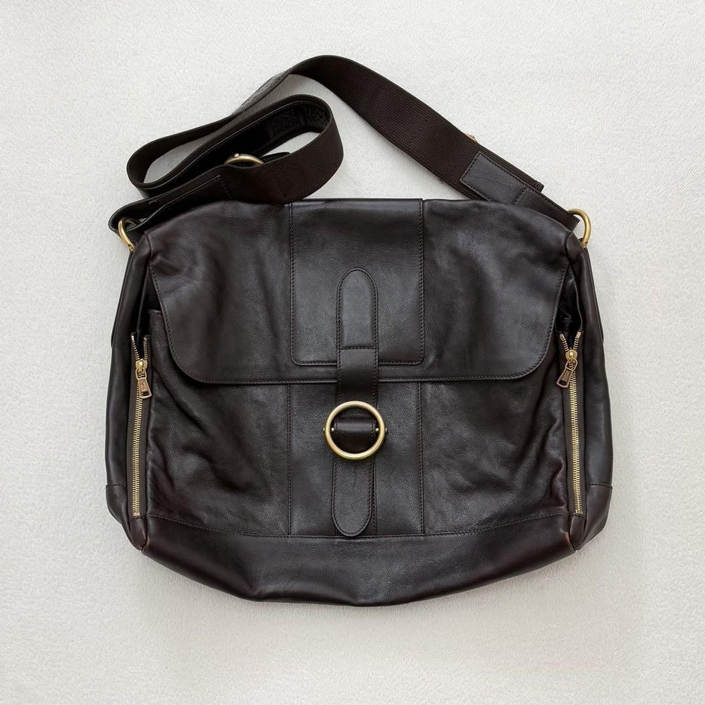Yves Saint Laurent Rive Gauche Leather Shoulder Bag Dark Brown Preowned