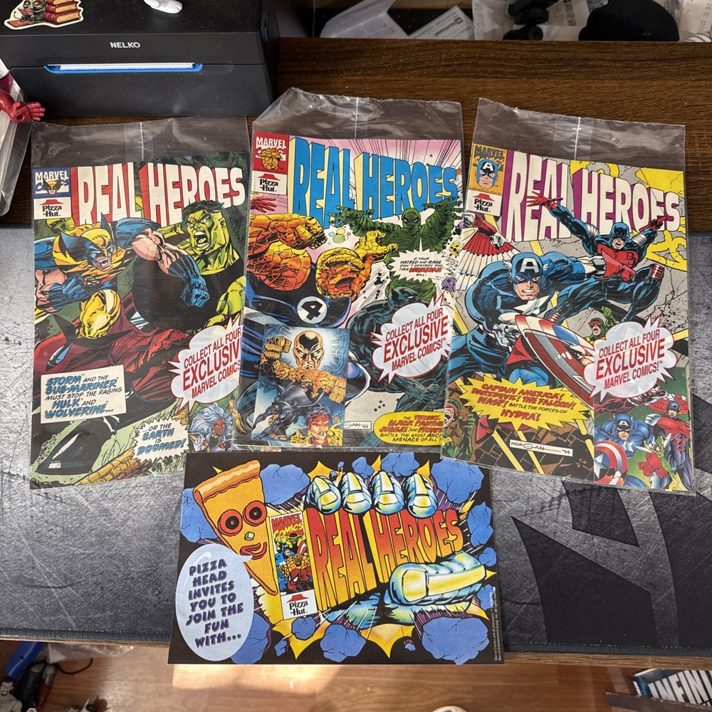 1994 Pizza Hut Real Heroes 3 of 4 Hulk Wolverine Captain American Sealed w/ Card