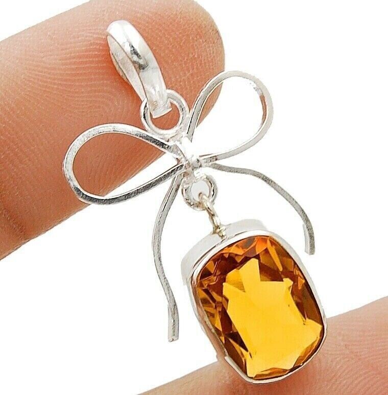 2CT Natural Golden Citrine Sterling Silver Pendant 1.25 Inch