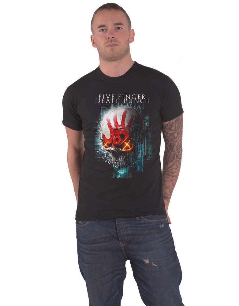 Official Five Finger Death Punch Interface Skull Band Logo Men's Black T-Shirt
