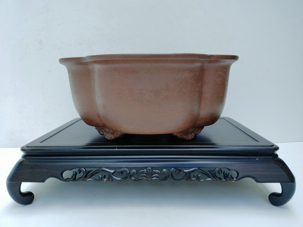 MOKKO Signed Chinese Bonsai Pot Deep 16.46 Inch 41.8 cm Width