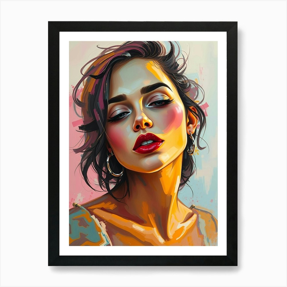 Woman With Red Lipstick Art Print Framed Wall Art Poster Canvas Print Picture