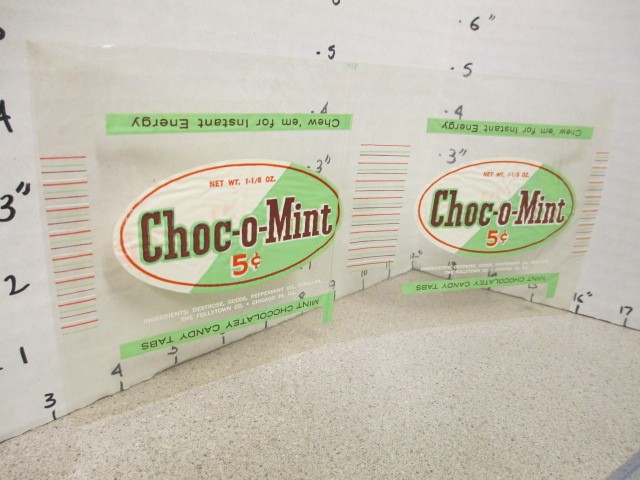 1950s Williamson Choc-O-Mint Candy Bar Cello Wrapper 1 1/8 oz Follytown