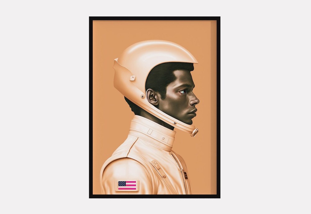 Minimalist Black Astronaut Poster Orange Space Suit Oil Painting Wall Art Decor