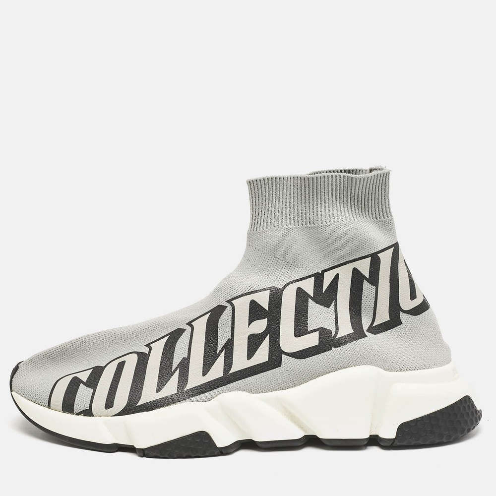 Balenciaga Grey Knit Fabric Speed Trainer Slip On Sneakers Size 40