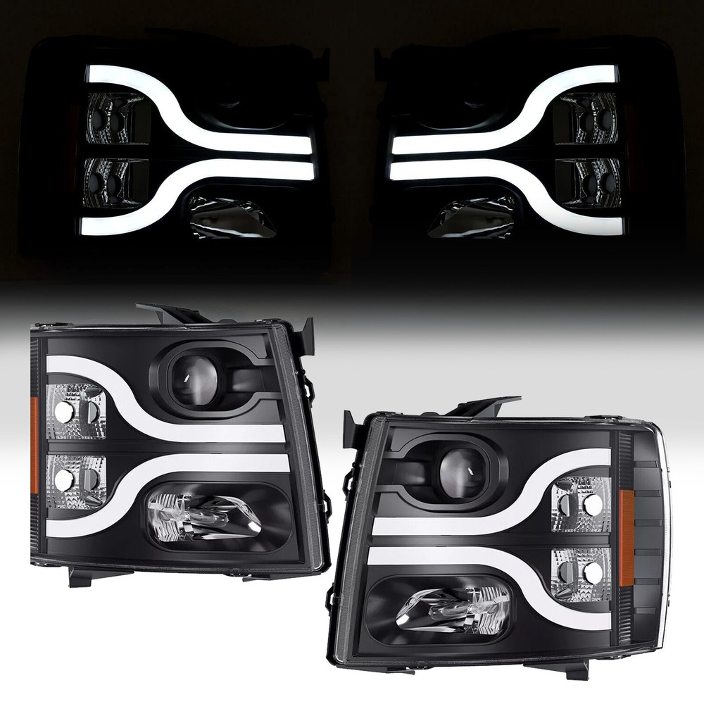 For 2007-2013 Chevy Silverado 1500 2500 3500 LED Headlights Projector Black