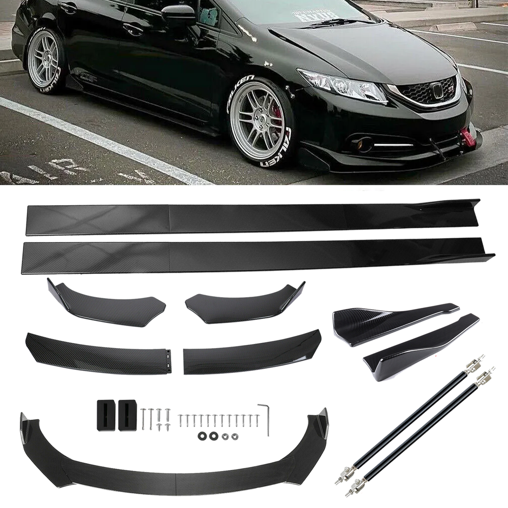 Front Lip Chin Bumper Body Kits Side Skirt For Honda Civic 8th 9th  Carbon Fiber