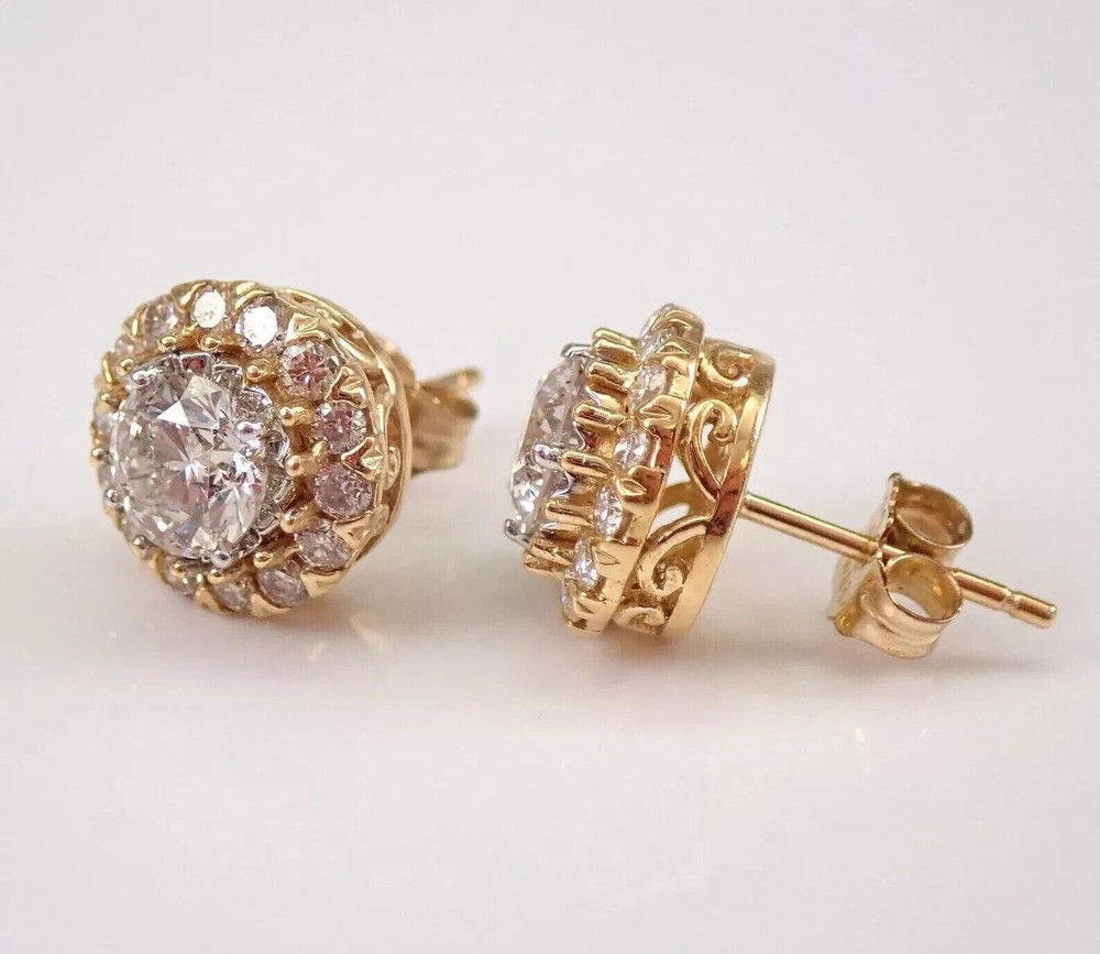 925 Silver 2Ct Round Simulated Diamond Stud Earrings In 14K Yellow Gold Plated