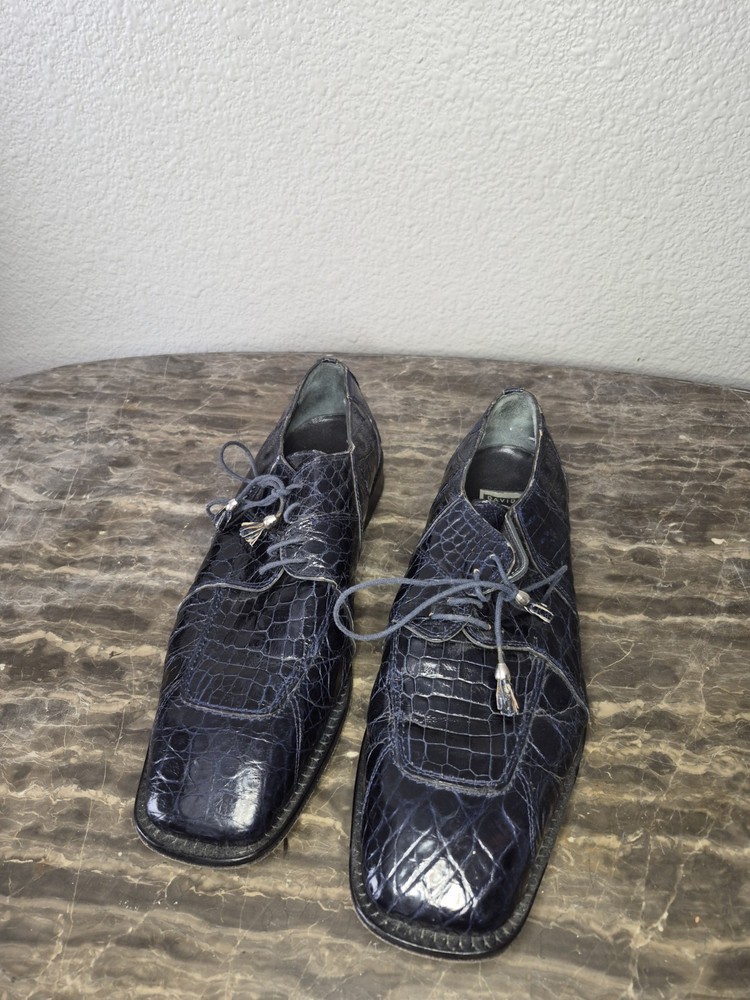 Vintage David Eden Men Handmade Alligator Dress Shoes Square Toe Black Size 13