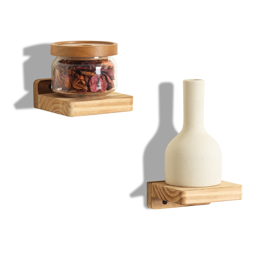 Small Floating Shelf for Wall Set of 2 Natural Wood 4Inch Mini Wall Shelves D...
