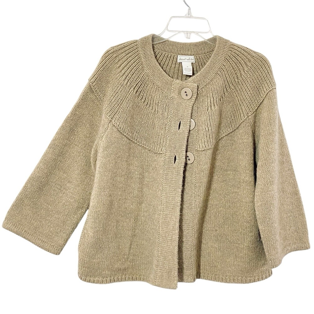 Deane + White Tan Alpaca Blend Raglan Cardigan with 3/4 Sleeves