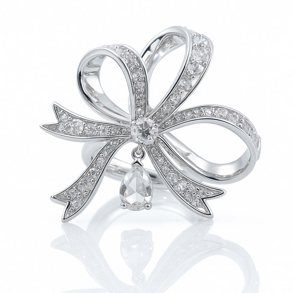 Swarovski Volta Cocktail Ring Bow White Crystal Rhodium Plated 58 Large 5647725