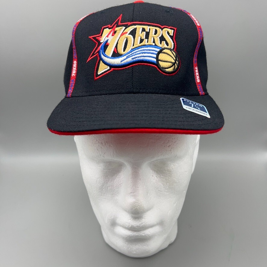 Vintage Philadelphia 76ers Hat Cap Mens 7 1/8 Fitted Black Reebok 100% Wool