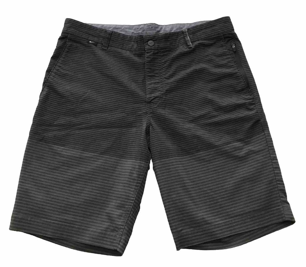 Nike Golf Shorts Mens 33 Gray Striped Dri-Fit Performance Casual Zip Pocket