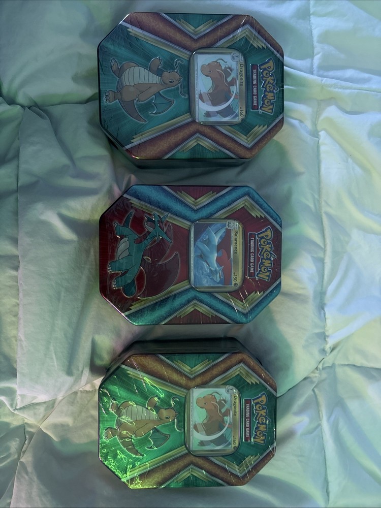 Dragonite Salamence Tin Set 3 Tins 9 Booster Packs 3 Promo Cards