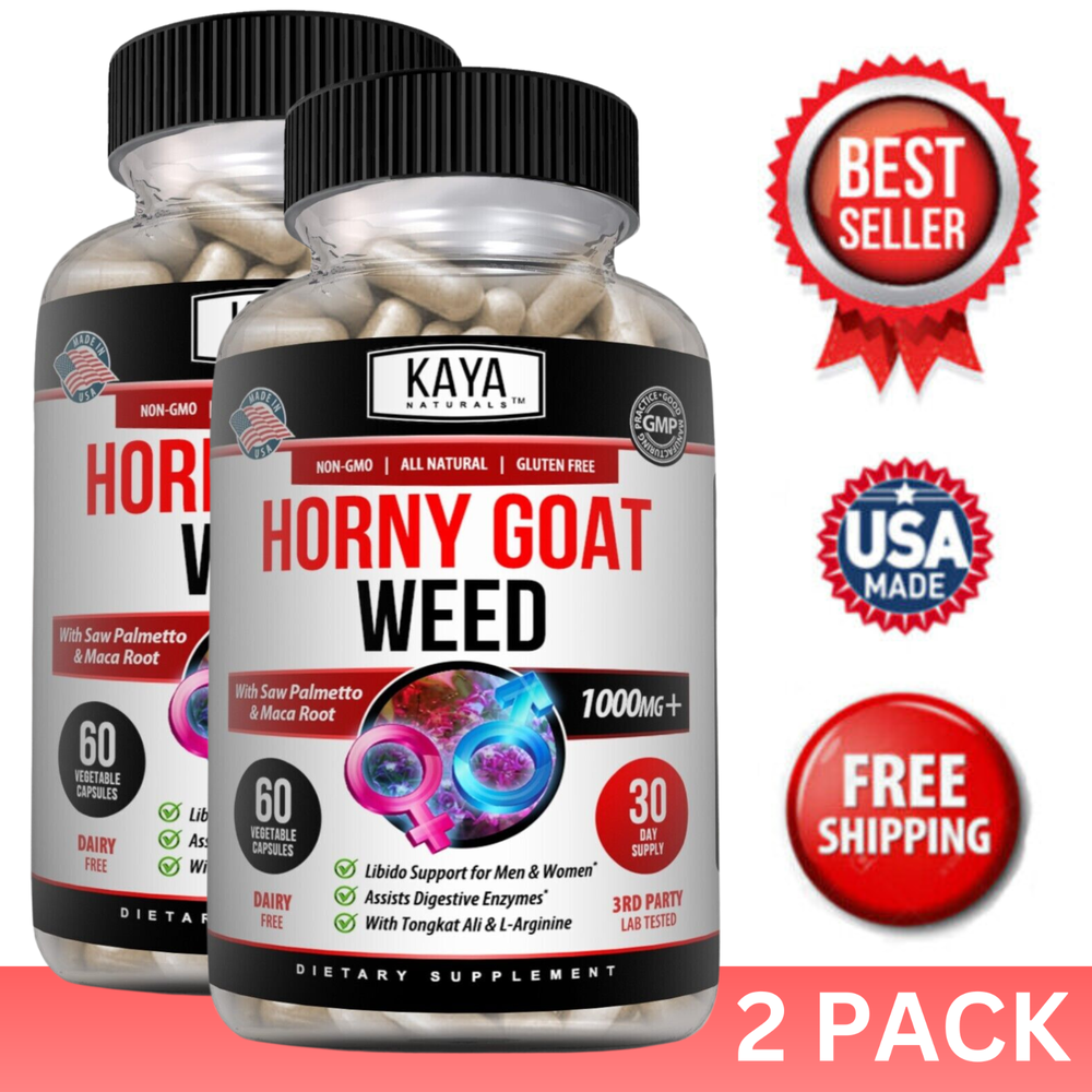 (2 Pack) Horney Goat Weed for Men & Women Maca Saw Palmetto Ginseng L-Arginine