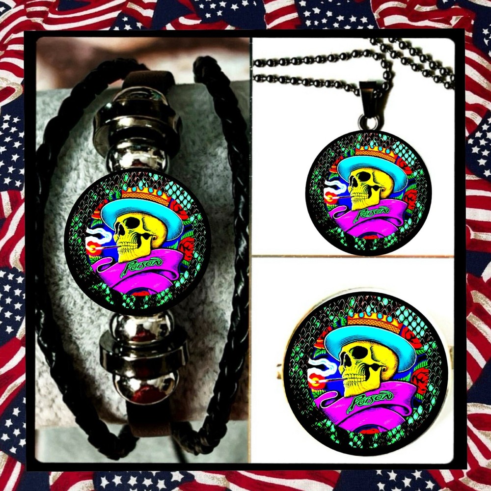 Poison Charm Set: American-Made Bracelet, Necklace, and Pin with Rose Motif