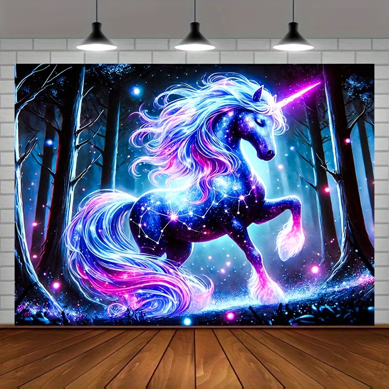 59x79 inches Large Fluorescent Polyester UV-Reactive Unicorn Tapestry - Easy Han