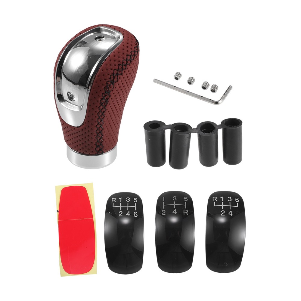 9.4cm Manual Gear Knob with 4 Adapters Perforated Red Black 1 Set