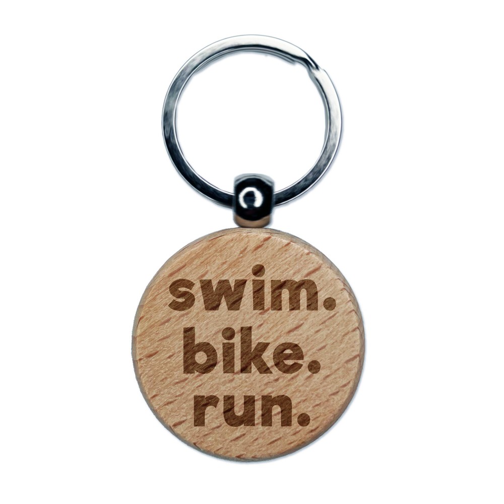 Triathlon Engraved Wood Keychain for Swim Bike Run